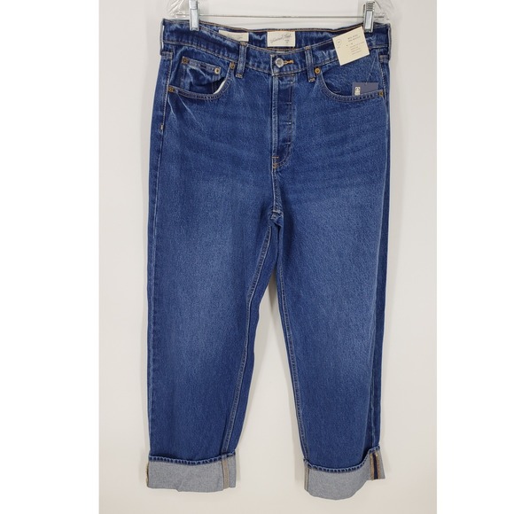 Universal Thread Cuffed Mid Rise 90s Baggy Jeans Womens Sz 10 Dark Wash Blue NEW - Picture 3 of 13